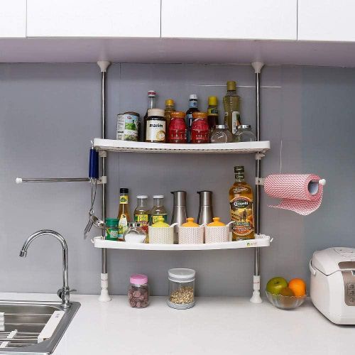 Étagère à épices réglable à 2 niveaux, organisateur d'assaisonnements, étagère de rangement pour comptoir de cuisine et salle de bain