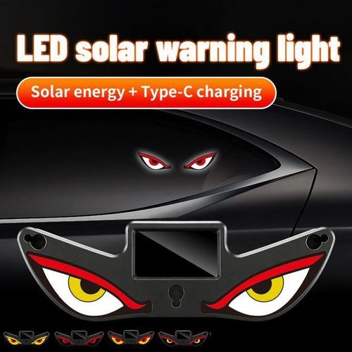 Lumière d'Avertissement LED Solaire pour Voiture - Feu Flash de Sécurité Antivol Motif Yeux
