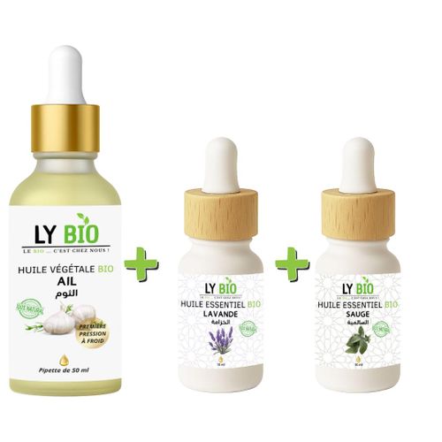 PACK HUILE AIL 50ML - PIPETTE + HUILE ESSENTIEL LAVANDE 10ML + HUILE ESSENTIEL SAUGE 10ML