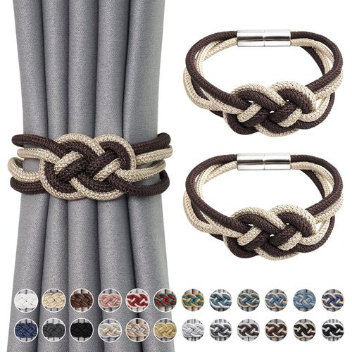 Lot de 2 Embrasses de Rideaux Magnétiques Style Nordique – Attaches Décoratives en Corde Tressée Double Couleur avec Nœud Élégant – Accessoires pour Voilages et Rideaux de Maison & Bureau