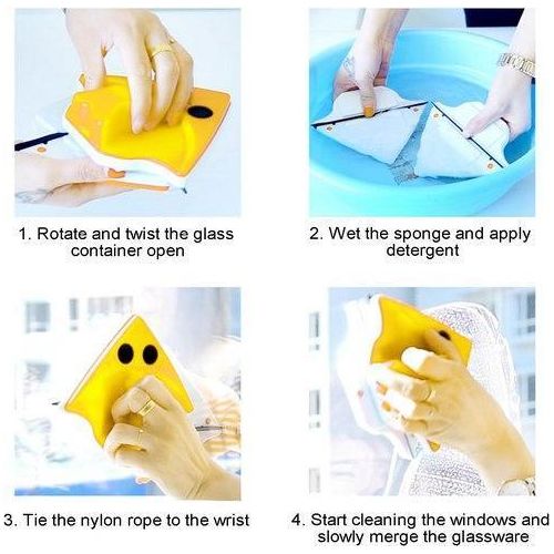 Lave-vitres magnétique double-face Nettoyeur vitres maison Brosse essuie-vitres triangulaire Nettoyage vitres épaisseur 3-8 mm Outil ménage Évacuation automatique eau