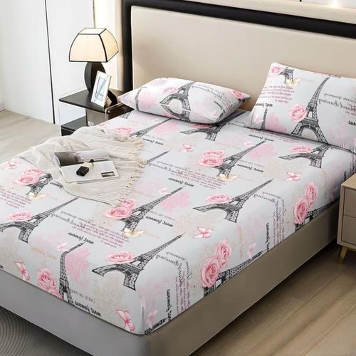 Drap Housse Imprimé Parure De Lit Drap Imprimé 200x160 Cm avec Deux Taies doreiller 70X50Cm Poche De 30 Cm De Profondeur Confortable Et Doux