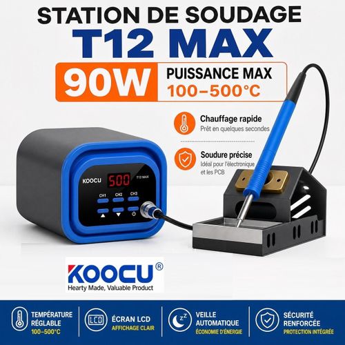 Station de soudage T12 MAX 90W professionnelle LCD, température réglable 100-500°C, chauffage rapide PCB