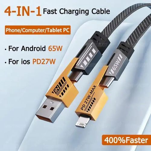 Câble de Chargement 4 en 1 Type-C Lightning – Compatible iPhone Android Tablette et PC Portable