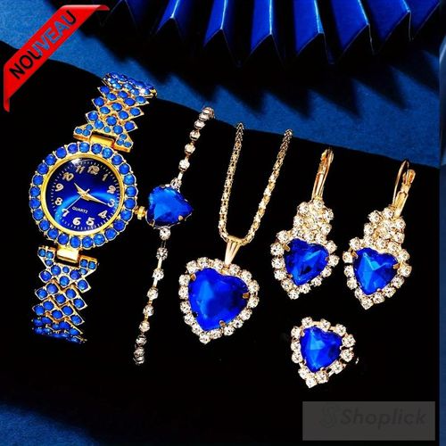 Coffret bijoux femme tendance Montre bleue accessoires assortis idée cadeau parfaite