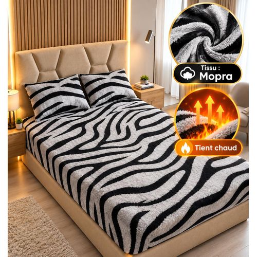 Drap Housse en Velours 200x160x25cm et 2 taie 70x50 cm d'oreiller Confortable