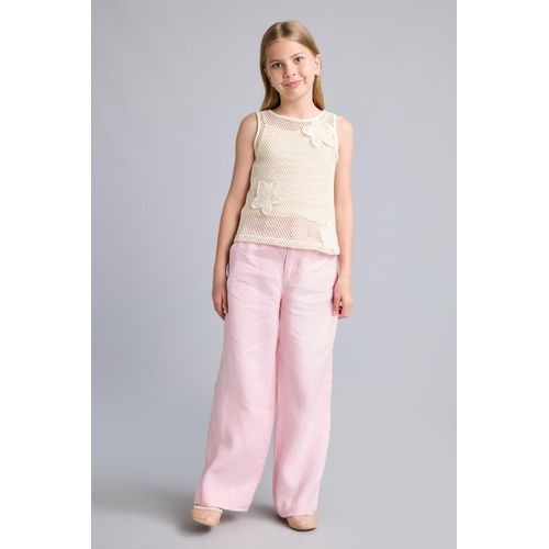 Pantalon large 100% lin rose pour fille