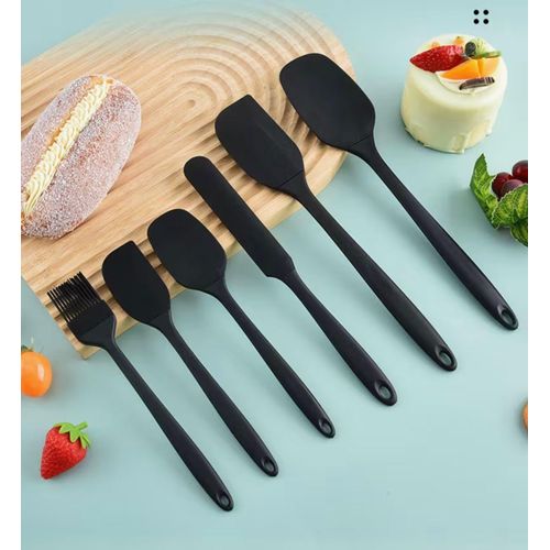 Lot de 6 Ustensiles de Cuisine en Silicone – Spatules & Pinceau - Couleur Noire