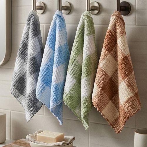 Serviettes de toilette à motif vichy - Collection tissage texturé