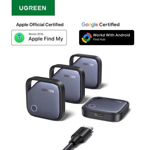 Finder Pro 4-Pack of Smart Tag Bluetooth Item Finder USB C Rechargeable Battery for Apple Find My and Google Hub