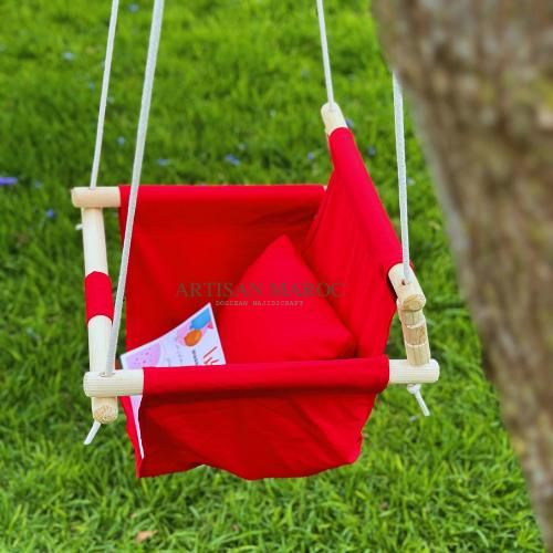 Balançoire Bébé en Bois & Tissu – Artisan Maroc