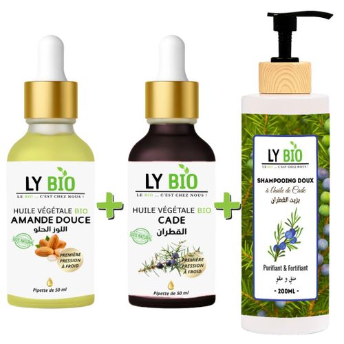 PACK HUILE AMANDE DOUCE 50ML - PIPETTE + HUILE CADE 50ML - PIPETTE + SHAMPOOING A L'HUILE DE CADE 200ML