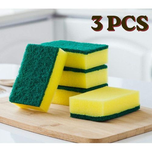 Lot de 3 Éponges Lave-Vaisselle Double Face Anti-Graisse Cuisine
