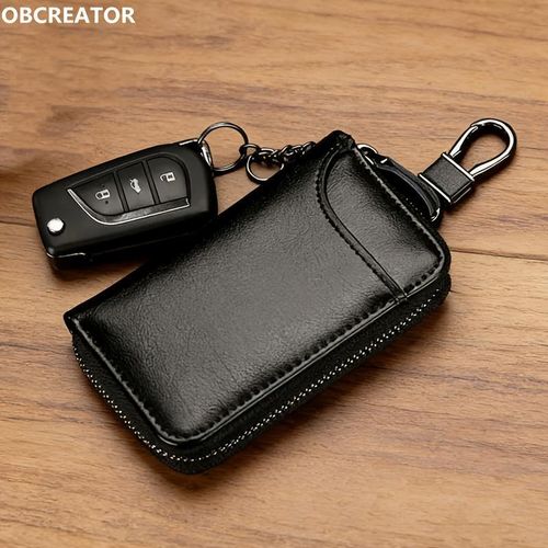 Organisateur Porte-Clés Intelligent en Cuir Zippé - Etui Compact avec Crochet et Fentes pour Cartes (Unisexe)