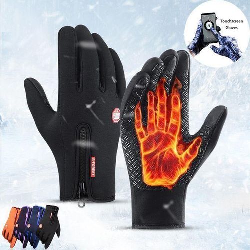 Gants de vélo d'hiver chauds et antidérapants, tactiles, pour hommes et femmes, imperméables, Noir