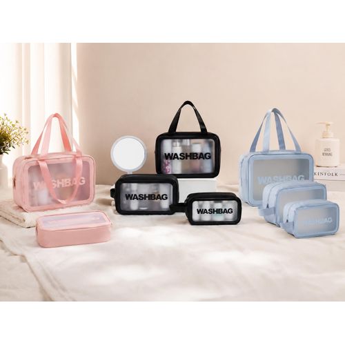 Lot de 3 Trouses de Toilette Transparentes Premium – Organisateurs de Voyage Waterproof avec Grande Capacité MULTICOULEUR