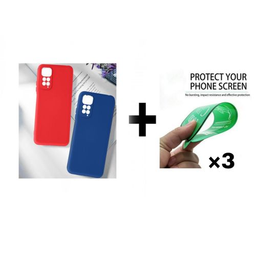 Pack : 2 pochette Redmi Note 11 4G silicone Goma Rouge et Bleu + 3 Ciramik