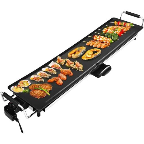 Barbecue électrique multifonction 2000W, plaque extra large 90 cm, grill sans fumée, température réglable, surface antiadhésive, usage intérieur et extérieur