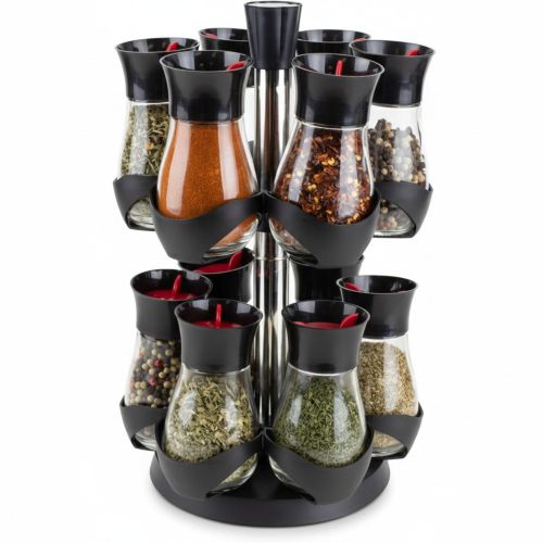 Set de Pots à Épices Rotatif 12 Pièces en Verre et Plastique Résistant – Organisateur de Cuisine Élégant