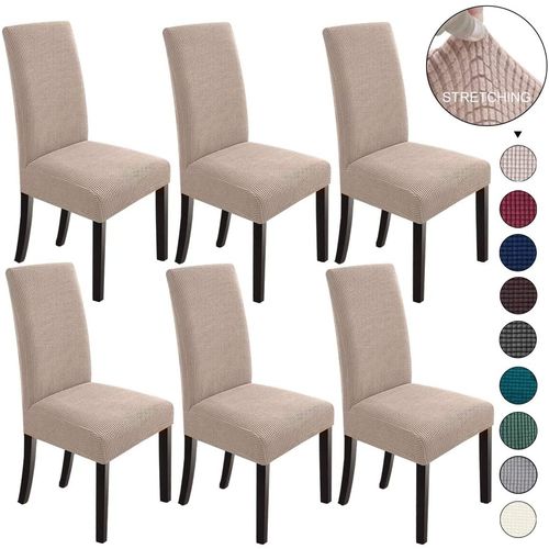 6 x Housse de Chaise Extensible à Tissu Jacquard - Beige Sable (6pcs)