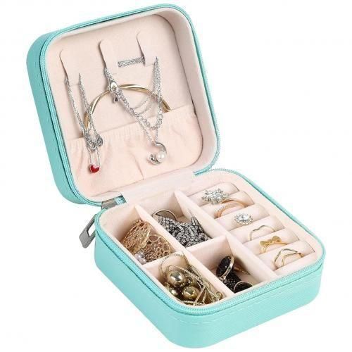 Pochette à Bijoux en Cuir Bleu – Style et Raffinement