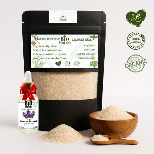 Poudre de psyllium usage quotidien 500 g + huile de Lavande 30ml gratuit