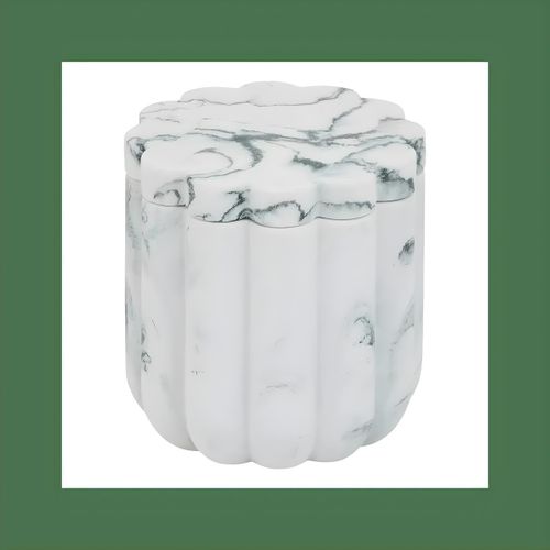 Pot à coton - Polyresine effet marbre - Rangement élégant pour salle de bain - Blanc et gris