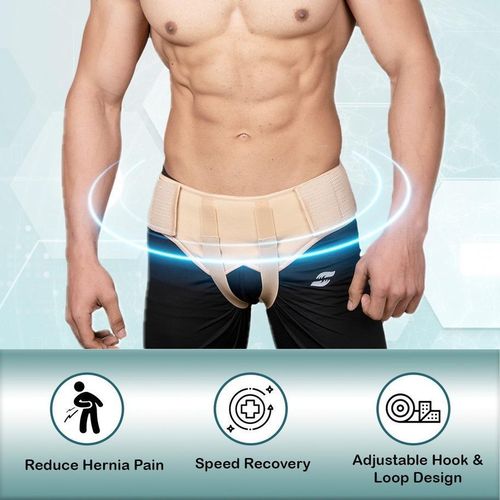 Ceinture Herniaire Inguinale Homme, Soutien pour Double Hernie Inguinale, 2 Coussinets Amovibles, Sangles Réglables