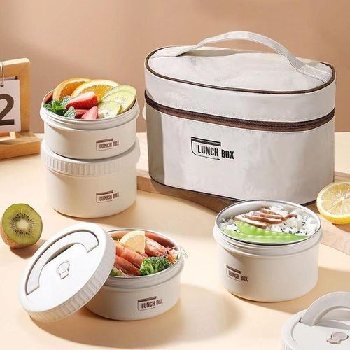 Boîte à lunch isotherme en acier inoxydable , lunchbox 4Pcs Boîte à Bento avec sac