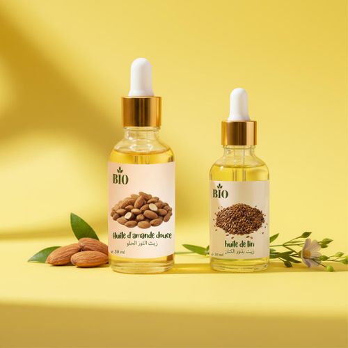 Pack x2 Huile de amande douce 50 ml et Huile de lin 30 ml huile végétale pure