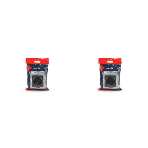 Prise de Courant - Mat Noir - Usage Domestique - Noir - Lot de 2