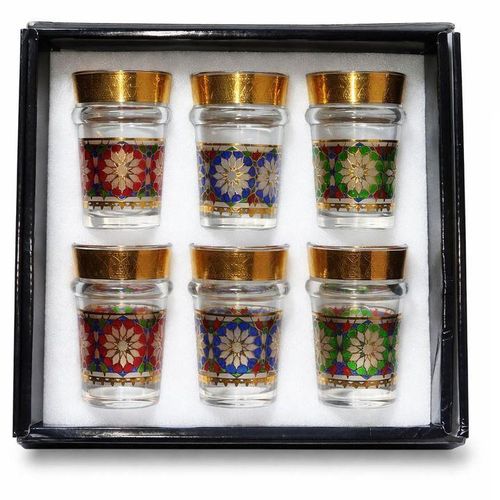 Lot de 6 6 verres à thé beldi en verre coloré - Motifs marocains uniques