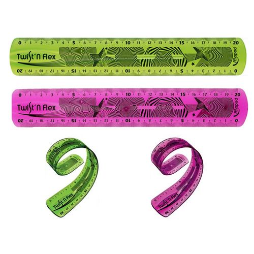 2 règles plastique incassable,Plates,Souples,20 cm,Twist'n Flex,Rose et Vert