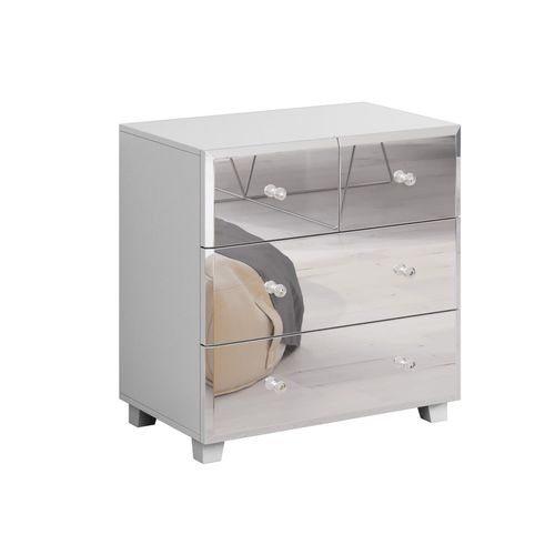 Commode BELLAGIO 4 Tiroirs - Blanc Mat / Miroir