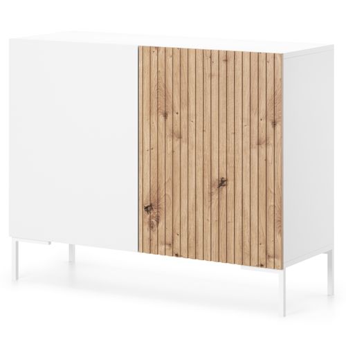 Commode haute Lammelo 92 cm lamelles blanc pieds dorés