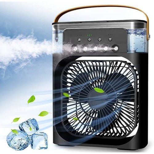 Ventilateur de climatiseur 3in1 humidificateur de Refroidisseur d'air avec lumière LED 7 couleurs, à 3 Vitesses pour Chambre à Coucher, Bureau, Maison,