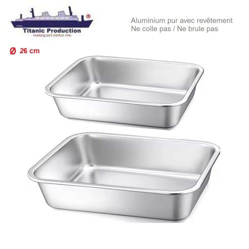 Lot de 2 Plat de cuisson profond, Moule en aluminium pur et robuste, Ne colle pas, Ne brule pas