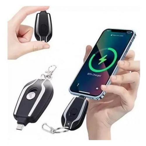 بنك طاقة صغير للطوارئ، حلقة مفاتيح مع موصل USB من النوع C، بطارية 1500 مللي أمبير في الساعة