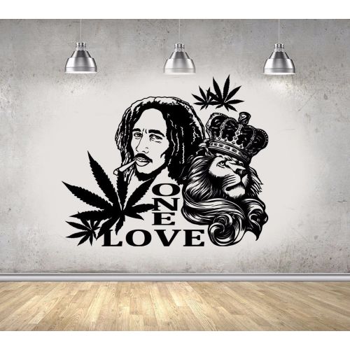 Vinyl Wall Decal Bob Marley Lion ONE LOVE Wall Sticker Reggae Music