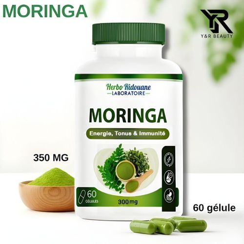 Superaliment antioxydant vert naturel soutient la santé de la peau énergétique Capsules de poudre de Moringa pure riche en nutriments.