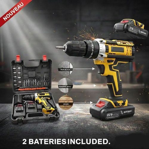 Perceuse Visseuse Sans Fil 21V Max 2 Batteries Lithium Mallette Accessoires Visseuse Perceuse lectrique Rechargeable pour Bricolage Maison