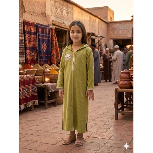 Djellaba Maroc Flanelle Fille 7-8 Ans Haute Qualité - Vert ClairDjellaba Maroc Flanelle Fille 7-8 Ans Haute Qualité - Vert Clair