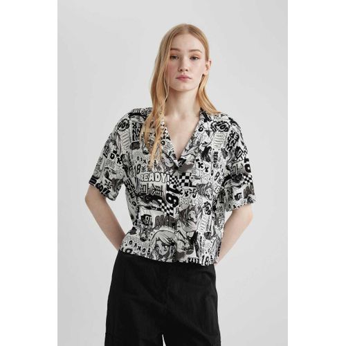 Patterned Pyjama Collar Manches Courtes Chemise