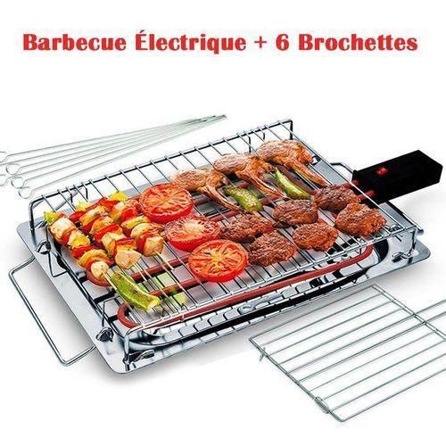 Barbecue Électrique 2000W Barbecue Électrique Avec Grille Viande et 6 Brochettes