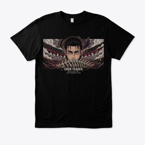 Premium Quality T-shirt Attack On Titan, shingeki no kyojin - Eren Yeager The Founding Titan- Anime Streetwear - Black