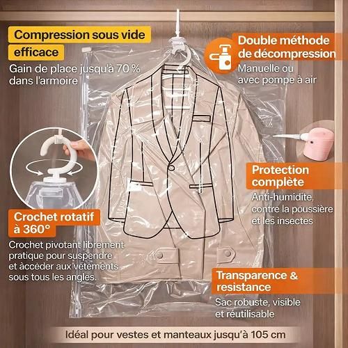 1 pc de rangement sous vide suspendue pour vêtements 105 x 70 cm