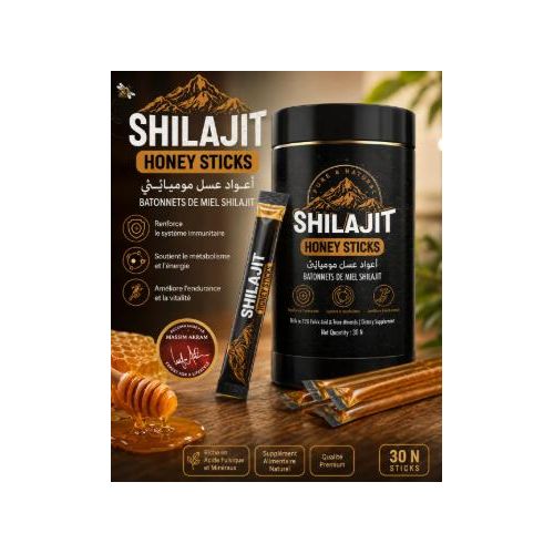 Résine de Shilajit avec miel brut, acide fulvique et oligo-éléments, nutriments d'origine végétale pour l'énergie, le soutien immunitaire et la vitalité - 30 bâtonnets