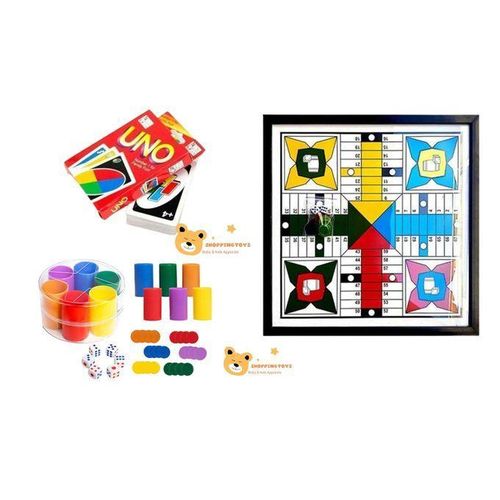 Table Parchisi, cartes UNO, 6 dés