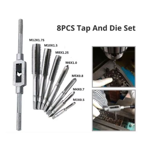 Kit de réparation de filetages manuel avec poignée, 8 pièces M3-M12.