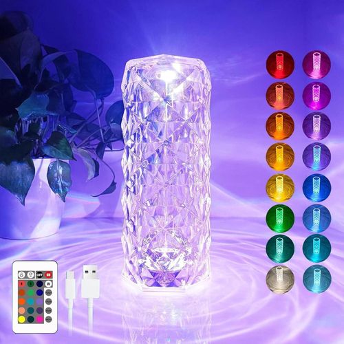 Lampe Cristal LED Bleuté RGB – Tactile avec Musique Intégrée et Télécommande